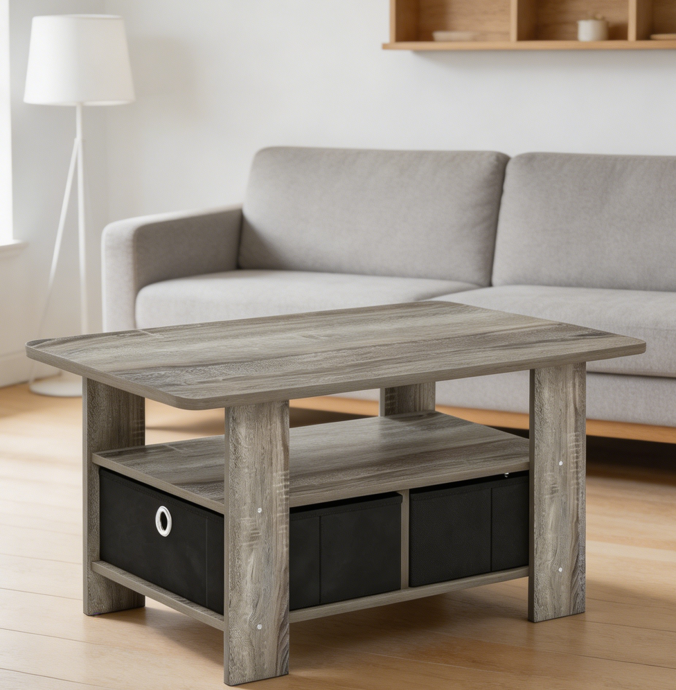 Coffee Table with Bin Drawer French Oak Grey/Black - Image 2