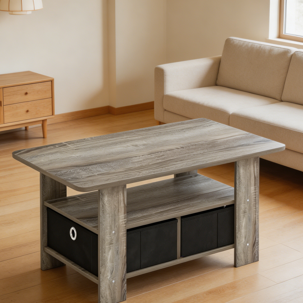Coffee Table with Bin Drawer French Oak Grey/Black