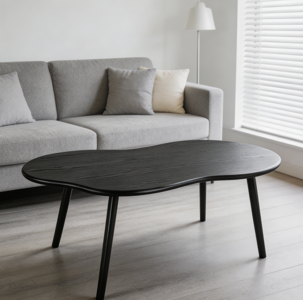 Black Irregular Cloud Coffee Table Wood Legs - Image 2