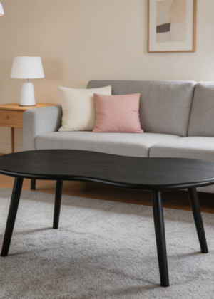 Black Irregular Cloud Coffee Table Wood Legs