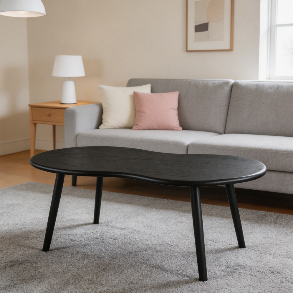 Black Irregular Cloud Coffee Table Wood Legs