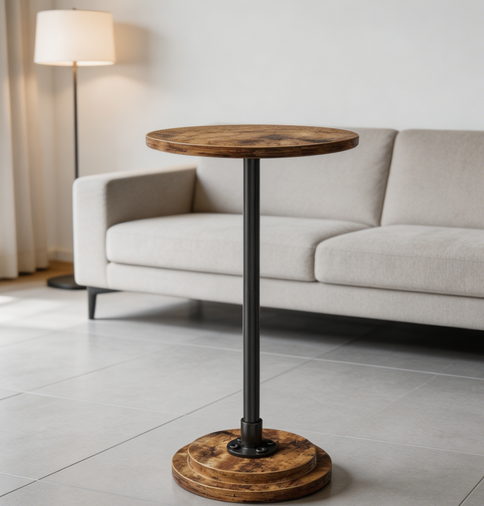 Small Round Side Table Rustic Brown - Image 2