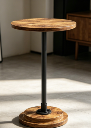 Small Round Side Table Rustic Brown