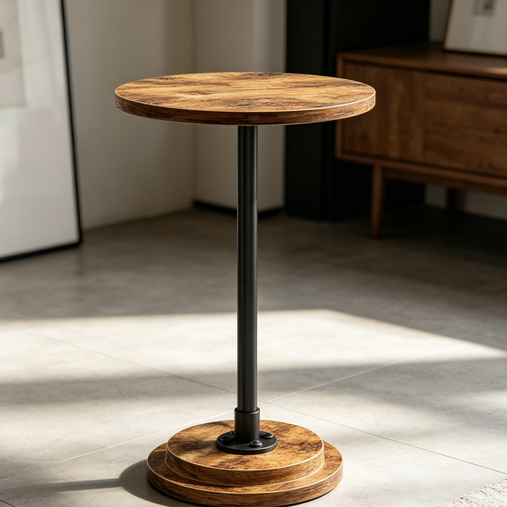 Small Round Side Table Rustic Brown