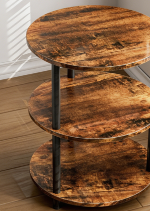 Small Round 3-Tier Coffee Table Industrial Vintage Rustic Brown